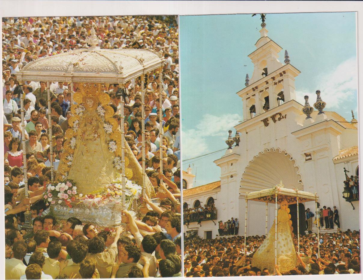 Aldea del Rocío.- Lote de 2 postales: Recorrido de la Virgen por la Aldea y Entrada en la Ermita